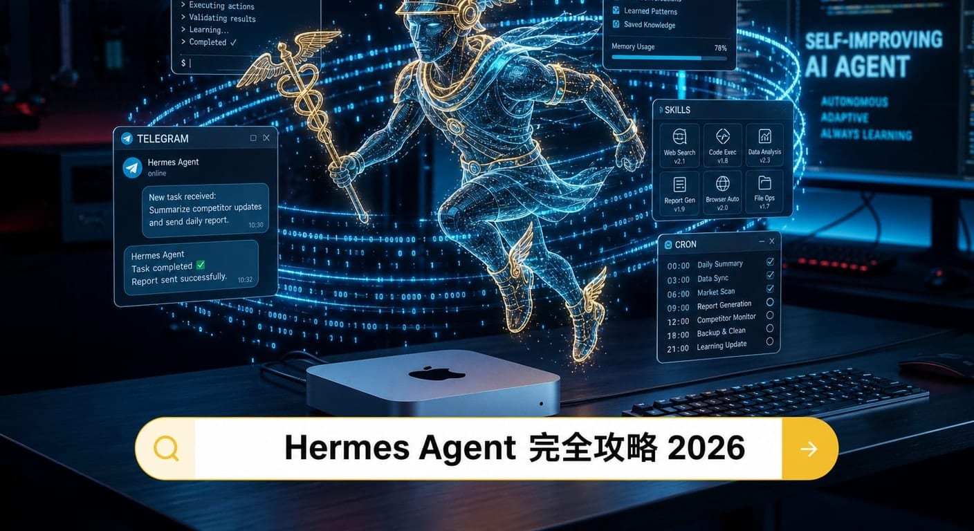 Hermes Agent 完全攻略 2026：從零打造會自己變強的開源 AI 代理人